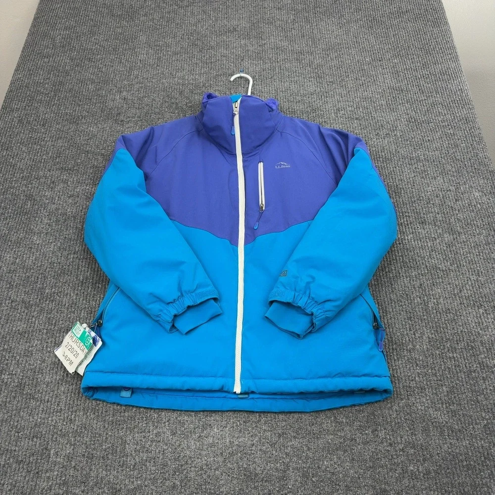 LL Bean Ski‎ Jacket Kids 18 Blue Purple TEK Waterproof Colorblock Winter Coat